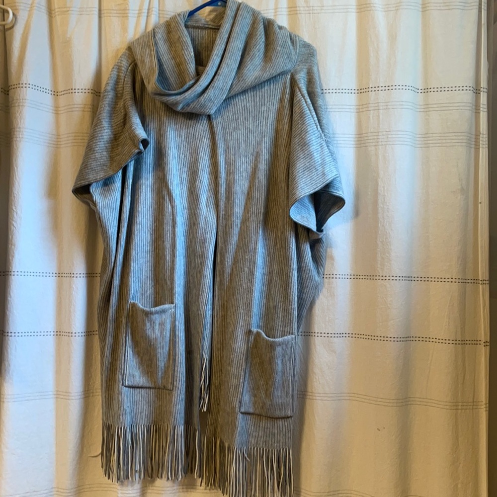 Cowl neck split front poncho